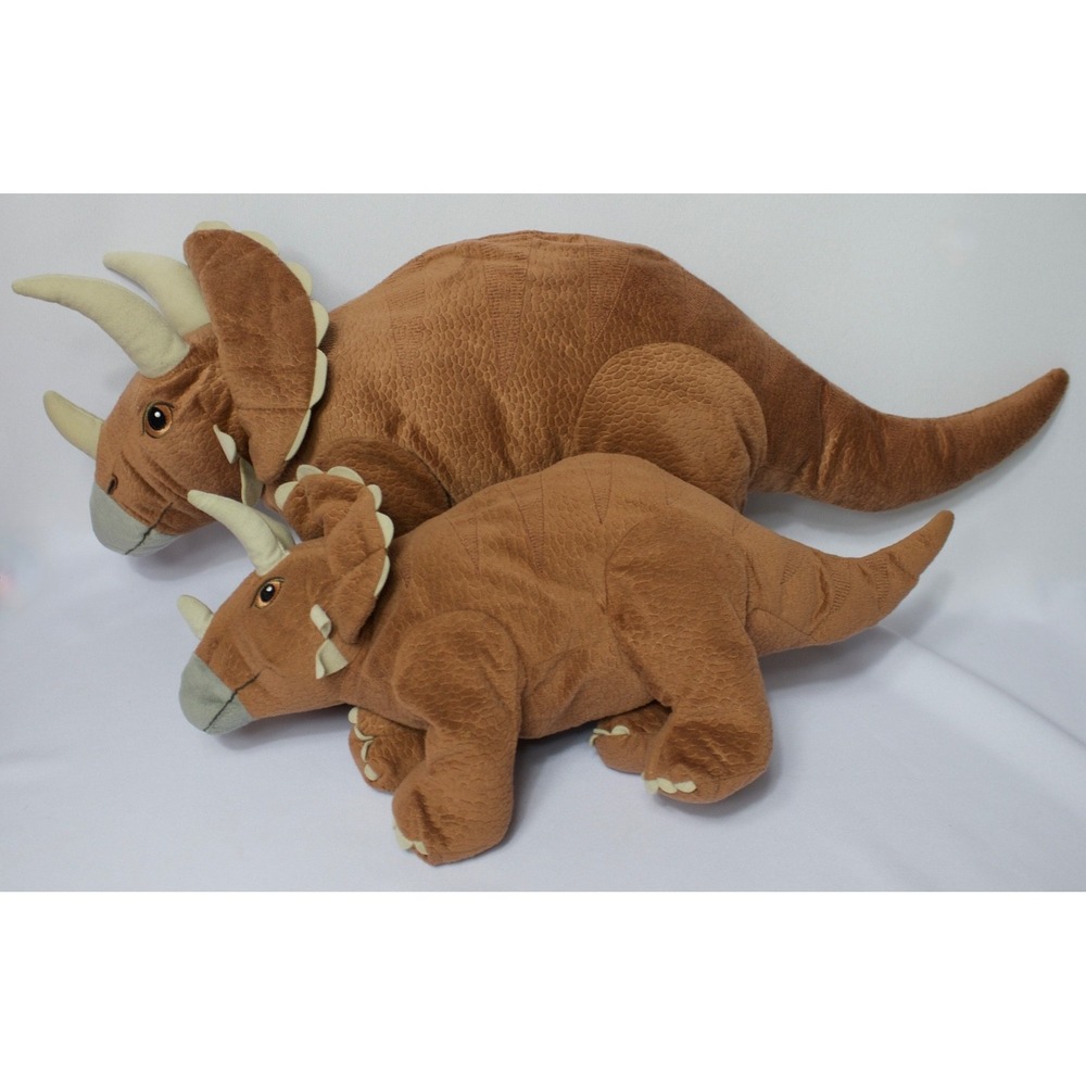 IKEA JATTELIK‎ Triceratops 2 Dinosaur Plush Brown Soft Stuffed Animal 18" & 9"